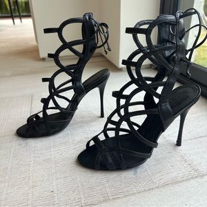 Schutz Caged Lace Up Sandal Heels Black